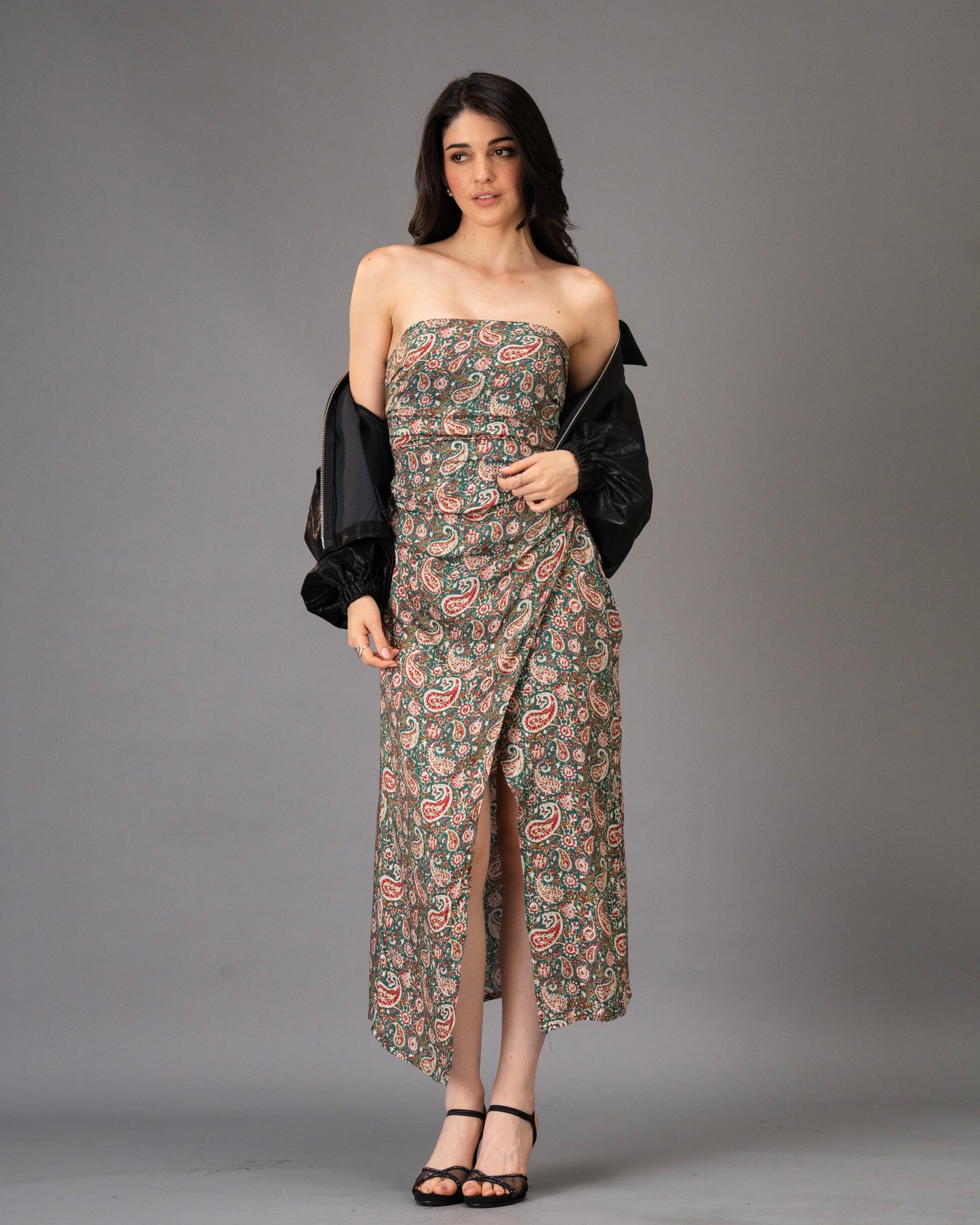 Drape Green Paisley Print Midi Dress