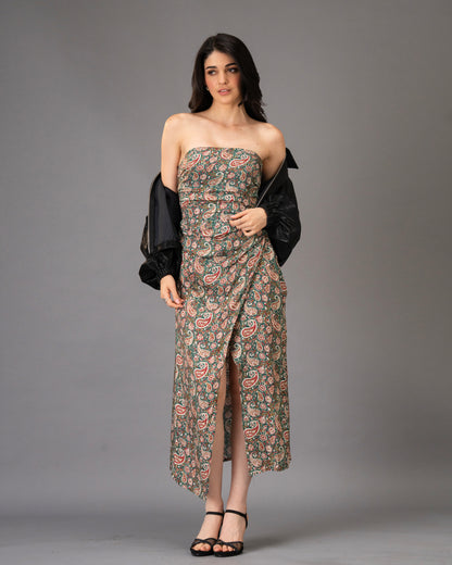 Drape Green Paisley Print Midi Dress