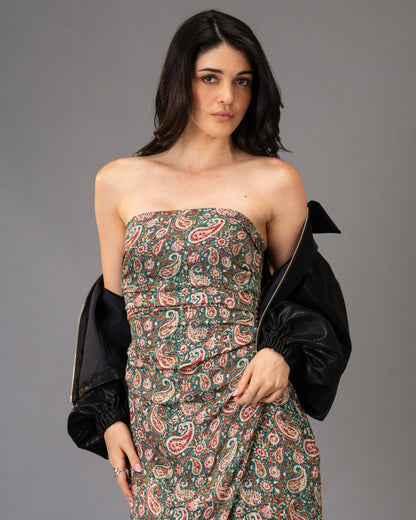 Drape Green Paisley Print Midi Dress