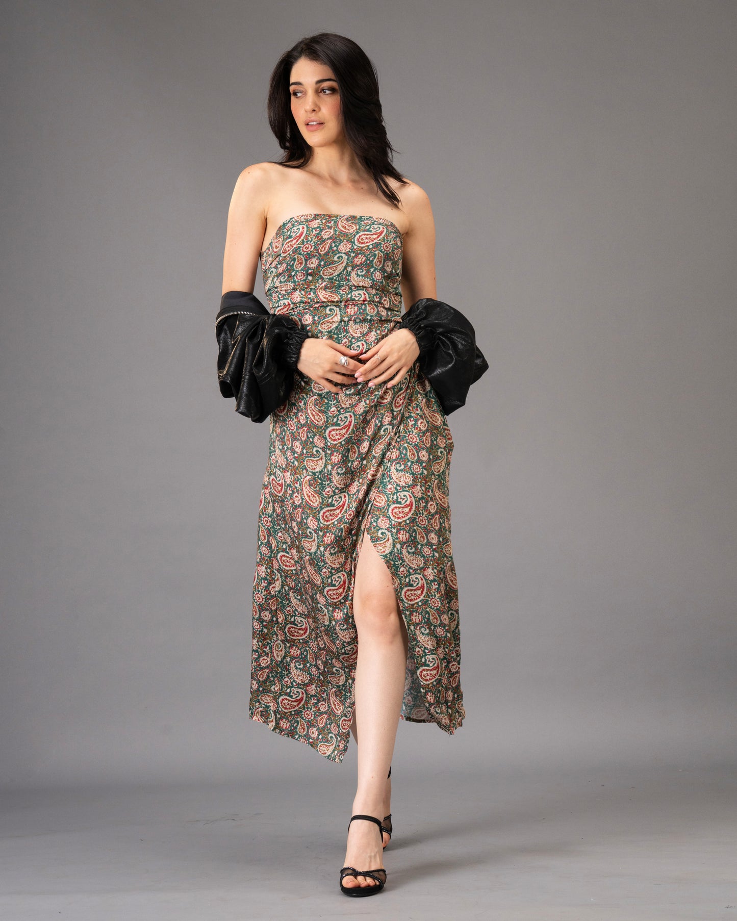 Drape Green Paisley Print Midi Dress