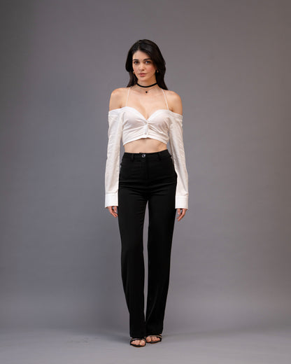 Restraint Black Straight Mid-Waist Trousers