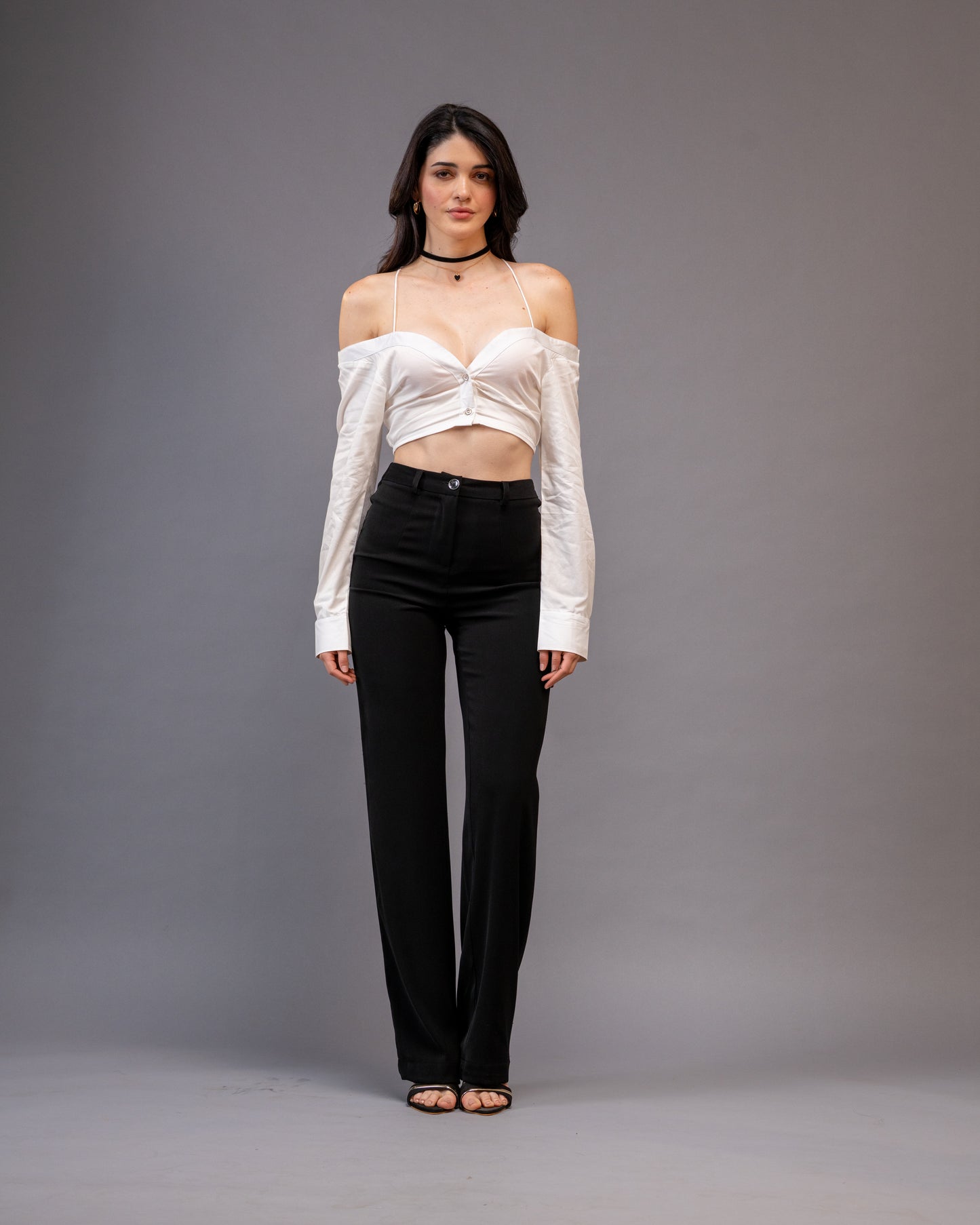Restraint Black Straight Mid-Waist Trousers