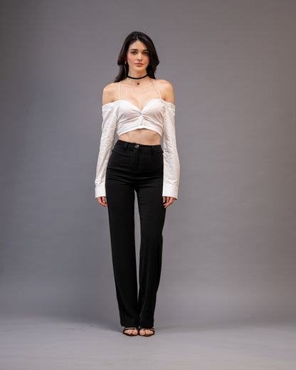 Restraint Black Straight Mid-Waist Trousers