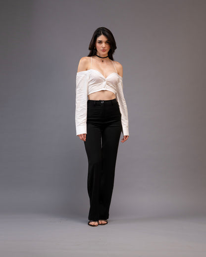 Restraint Black Straight Mid-Waist Trousers