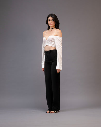 Restraint Black Straight Mid-Waist Trousers