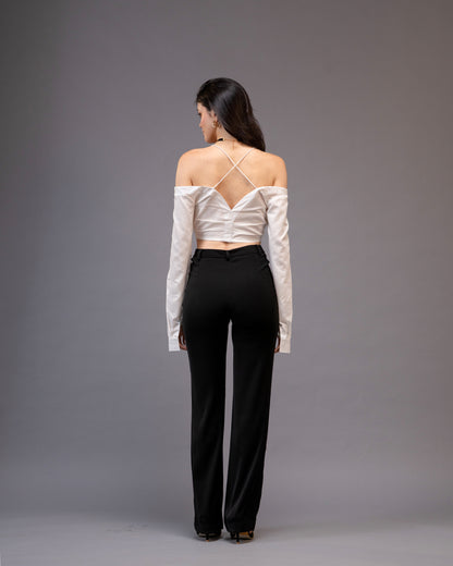 Restraint Black Straight Mid-Waist Trousers