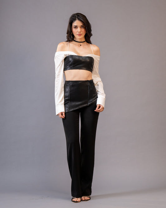 Restraint Coordset - 4-Piece Black Faux Leather & Cotton Satin Co-Ord Set