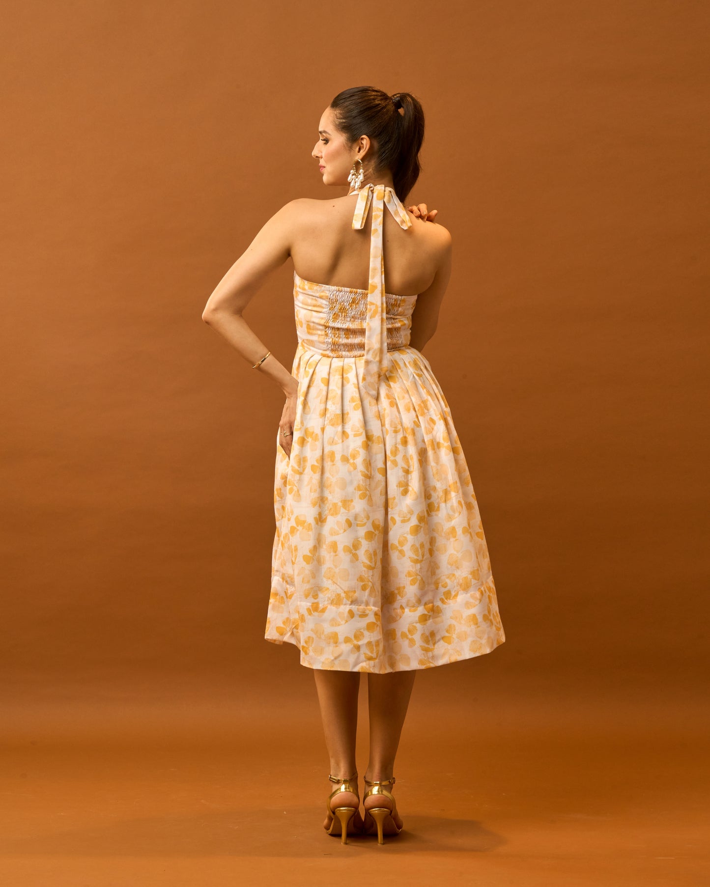 Spring Bloom Yellow Floral Bustier Midi Dress for Women