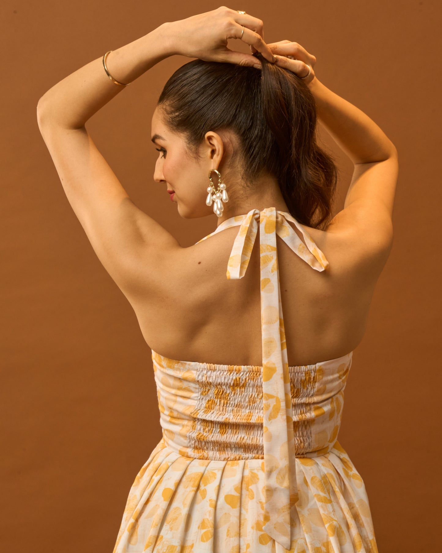 Spring Bloom Yellow Floral Bustier Midi Dress for Women
