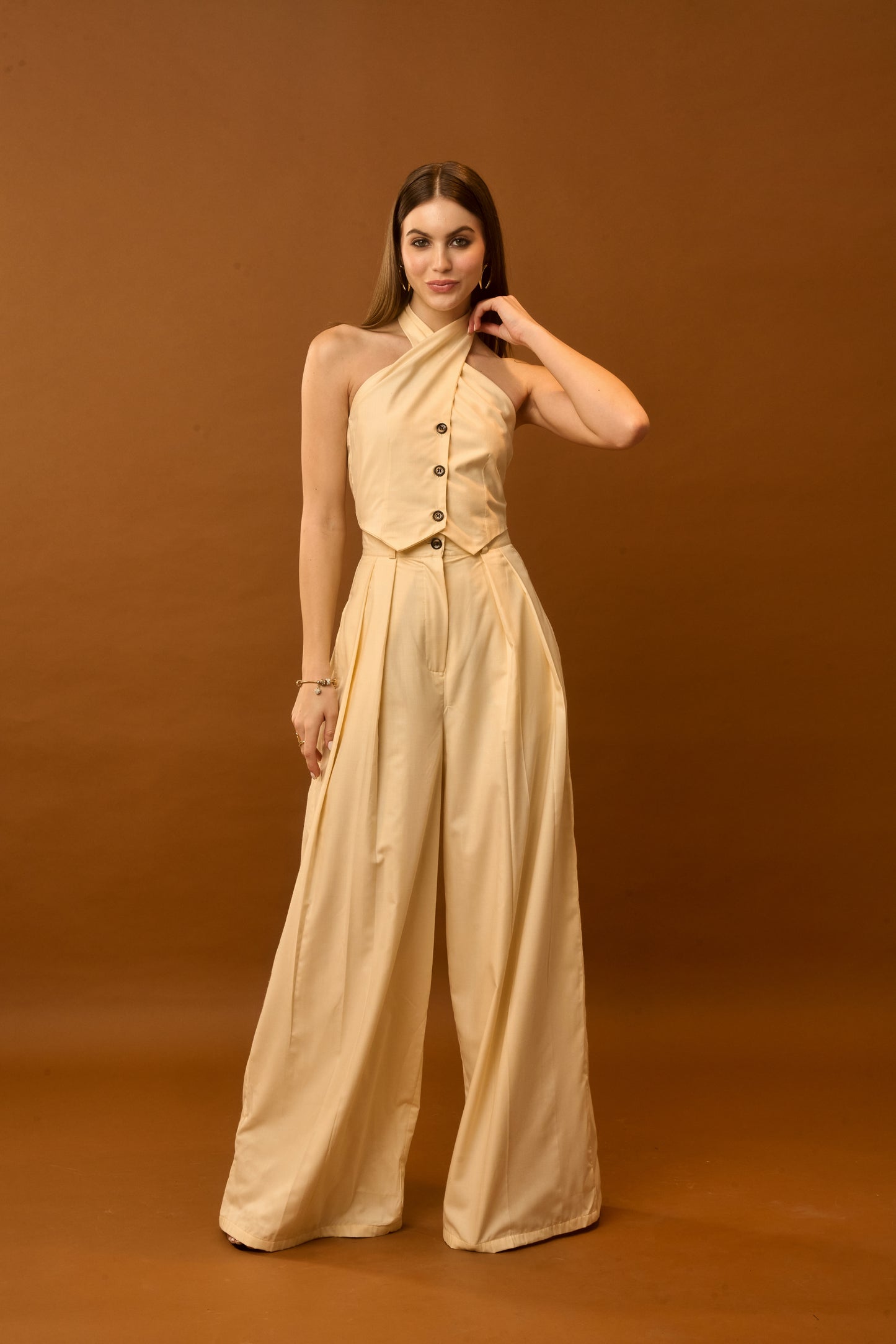 Beige Wide Flowy Beige Pants Flowy Wide-leg Trousers –