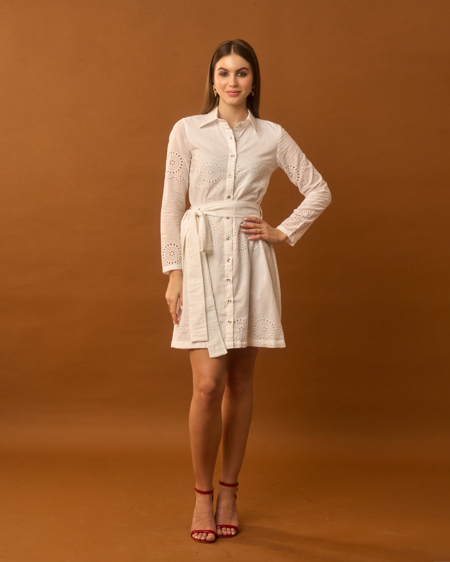 White Swan White Eyelet Cotton Shirt Dress for Women