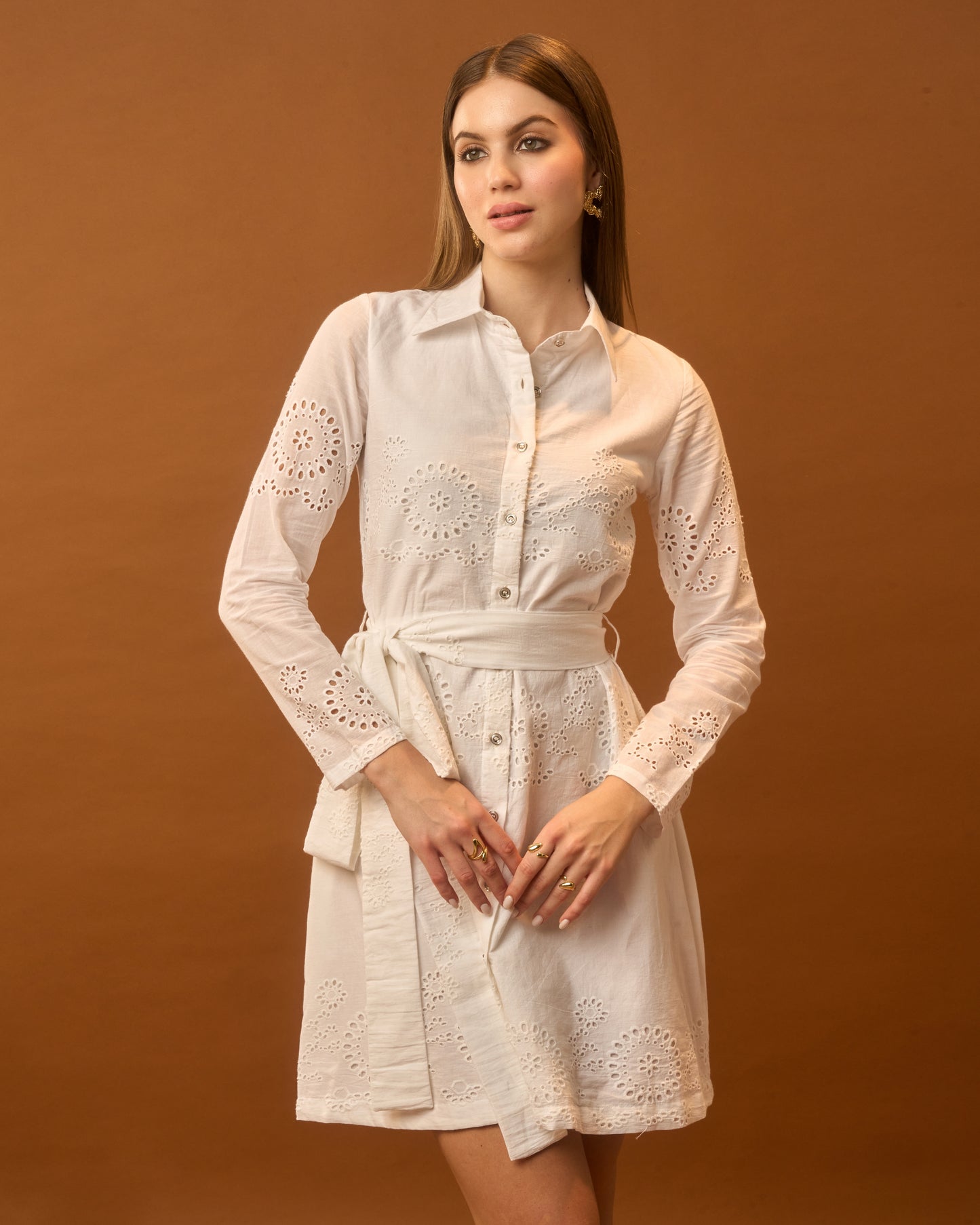 White Swan White Eyelet Cotton Shirt Dress for Women