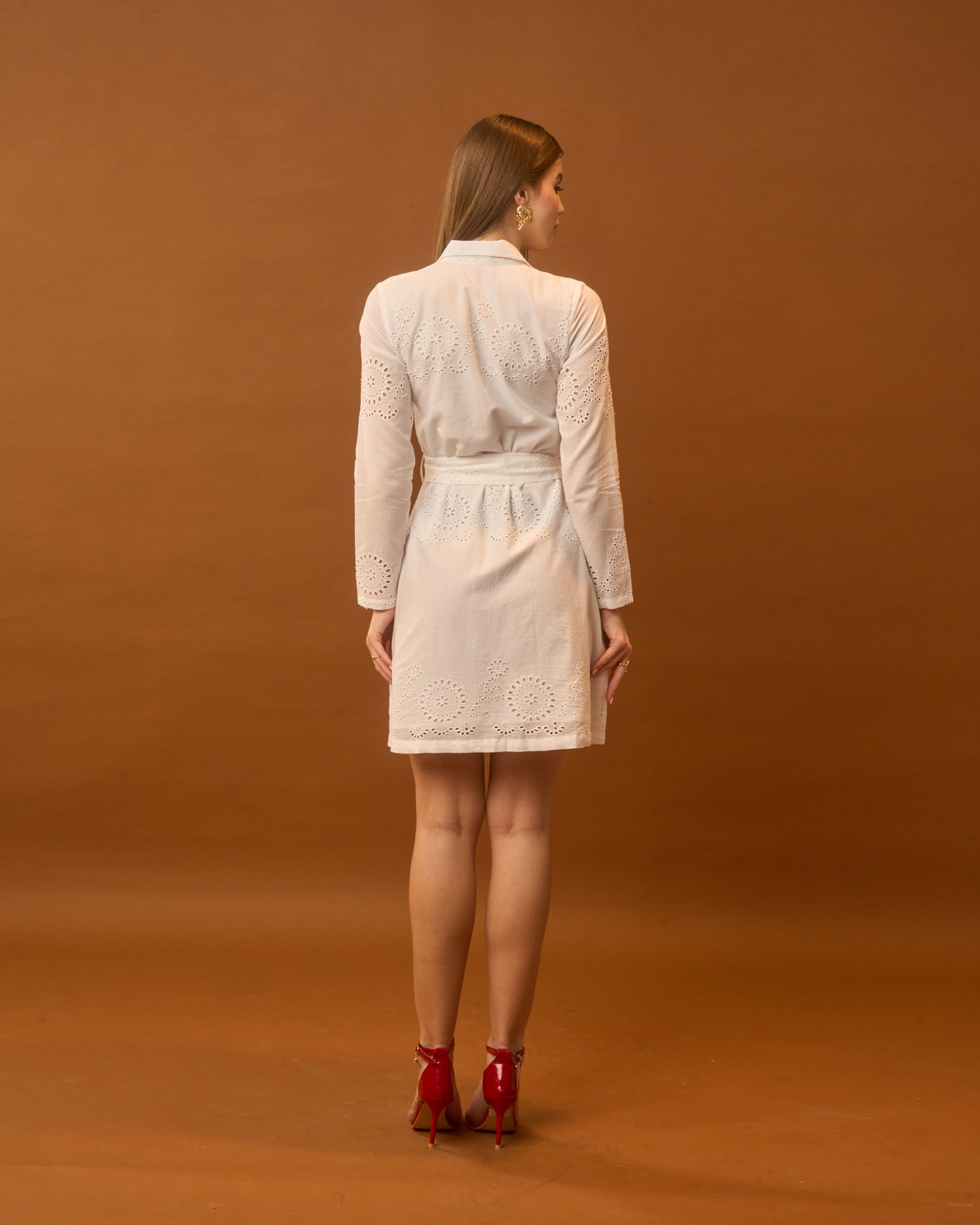 White Swan White Eyelet Cotton Shirt Dress for Women