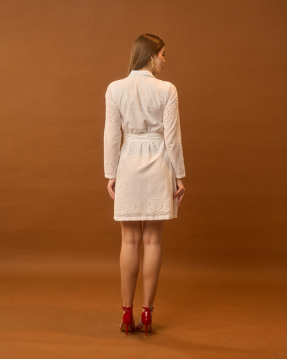 White Swan White Eyelet Cotton Shirt Dress for Women