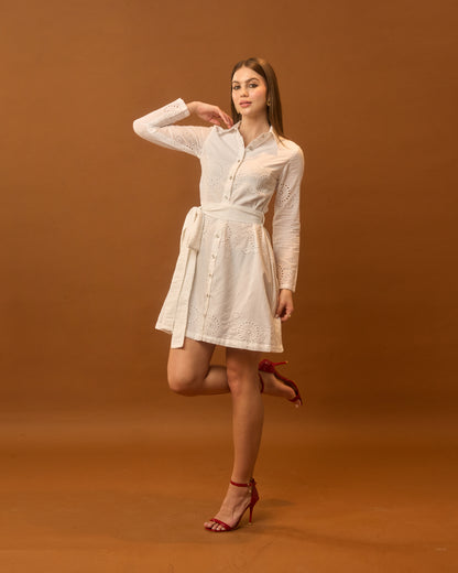 White Swan White Eyelet Cotton Shirt Dress for Women