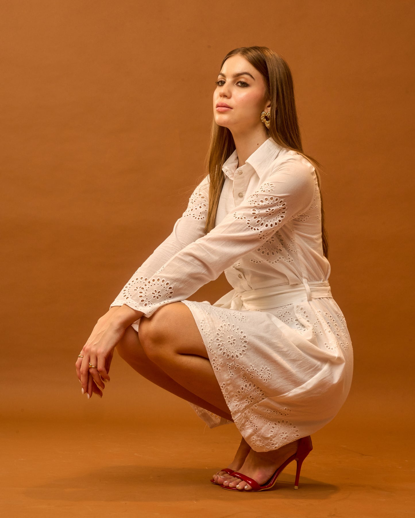 White Swan White Eyelet Cotton Shirt Dress for Women