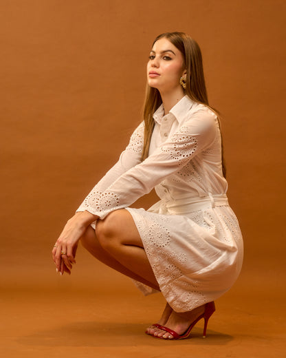 White Swan White Eyelet Cotton Shirt Dress for Women