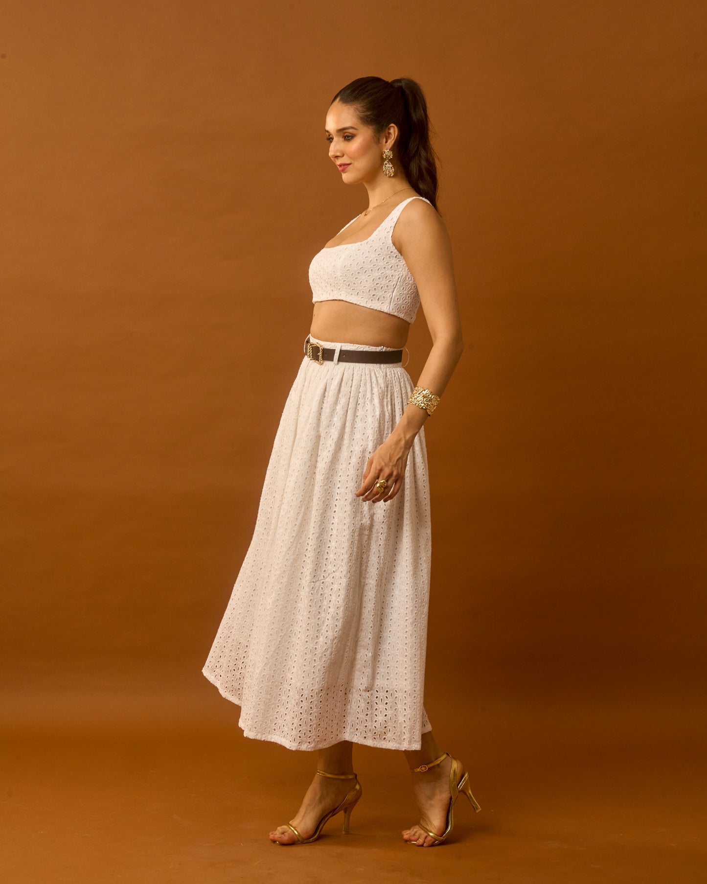 Dew Drop White Eyelet Embroidered Sleeveless Cotton Women's crop top