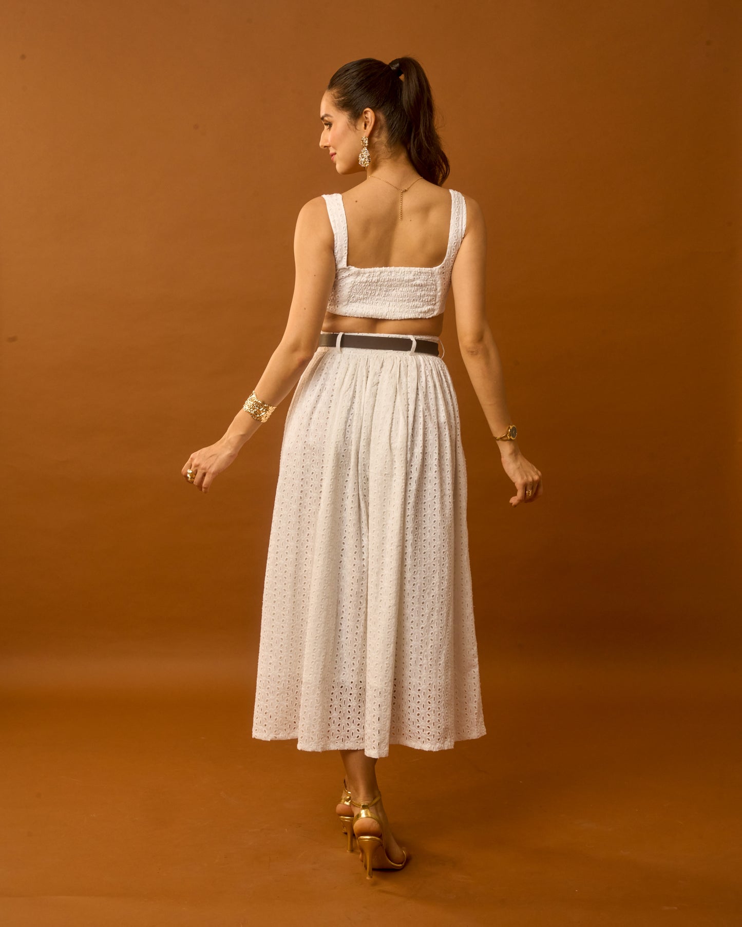 Dew Drop White Eyelet Embroidered Sleeveless Cotton Women's crop top