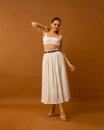 Dew Drop White Eyelet Embroidered Sleeveless Cotton Women's crop top