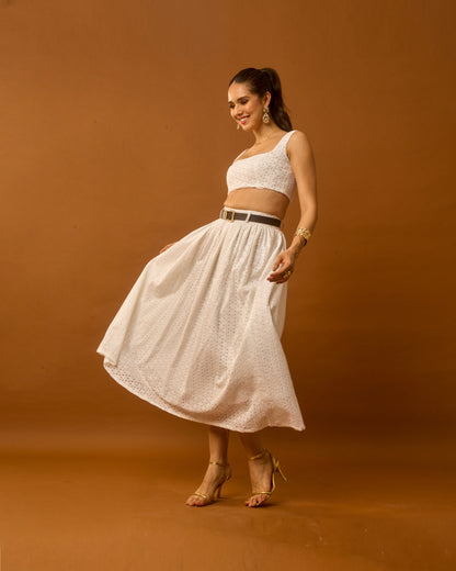 Dew Drop White Eyelet Embroidered Sleeveless Cotton Women's crop top