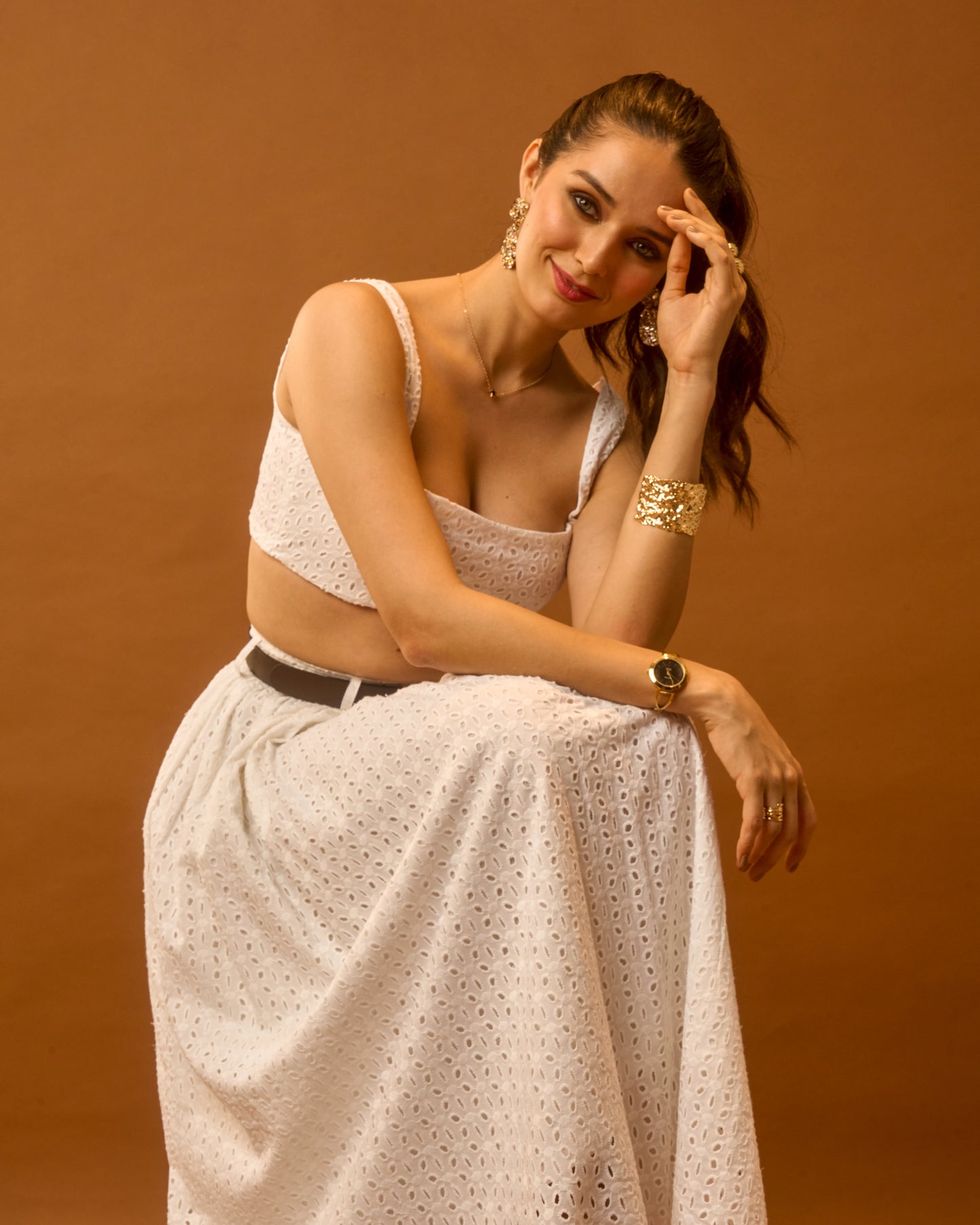 Dew Drop White Eyelet Embroidered Sleeveless Cotton Women's crop top