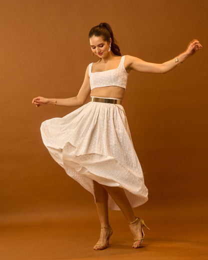 Dew Drop White Eyelet Embroidered Sleeveless Cotton Women's crop top