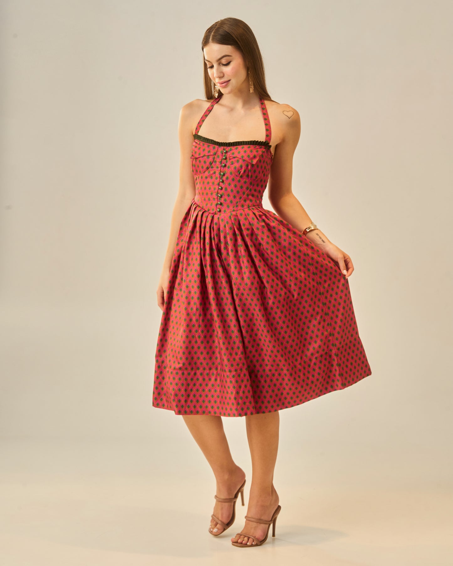 Spring Bloom Orange Printed Bustier Midi Dress for Women