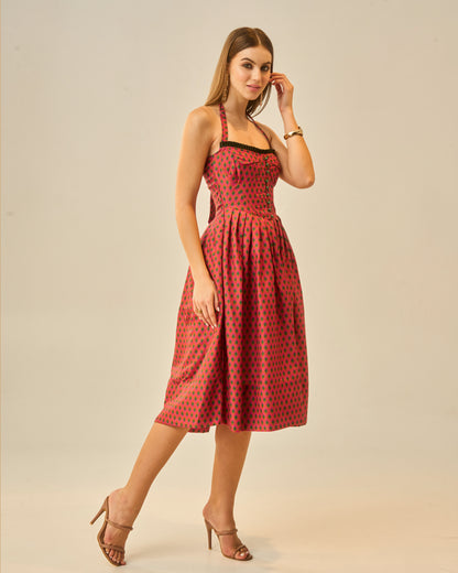 Spring Bloom Orange Printed Bustier Midi Dress for Women