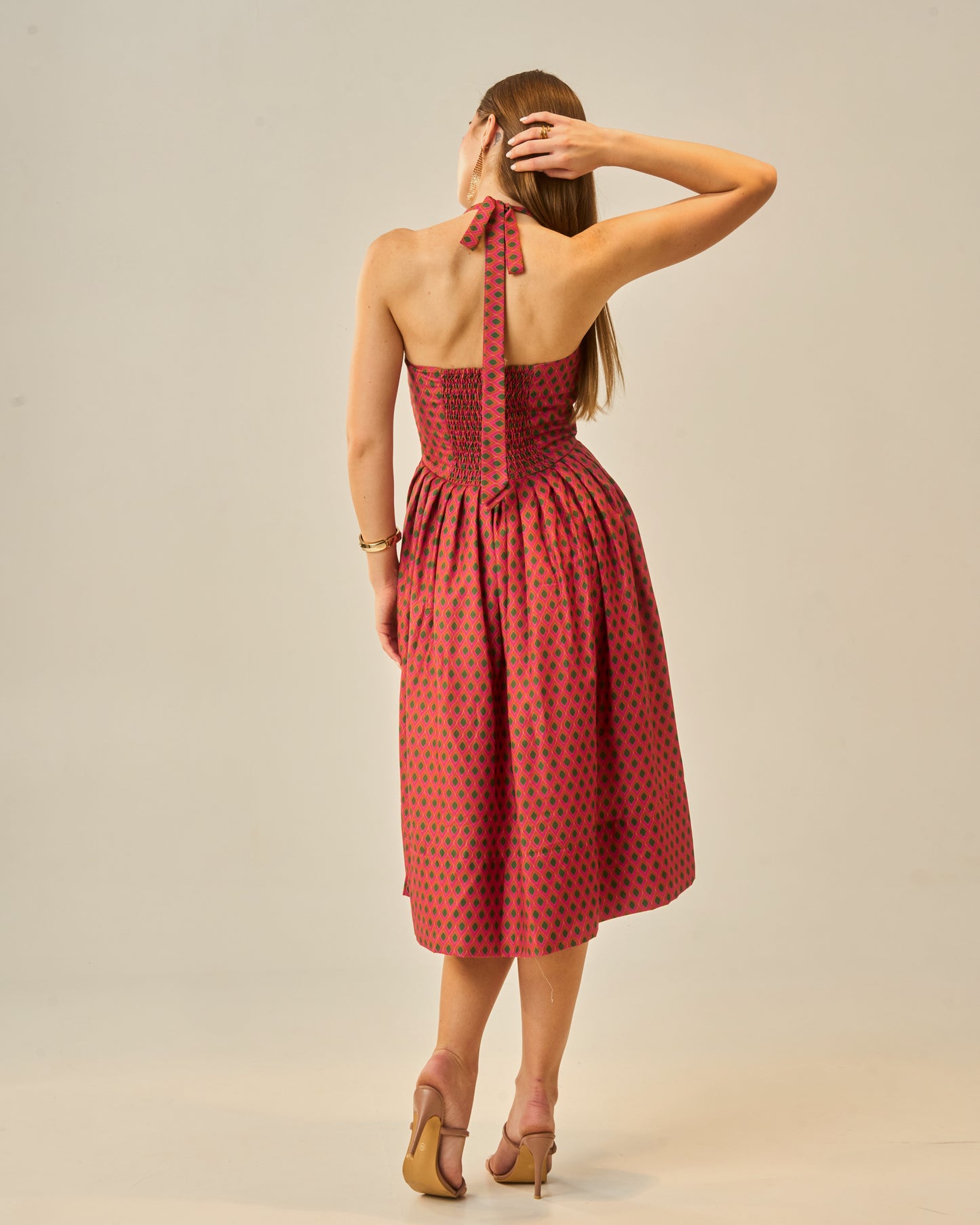 Spring Bloom Orange Printed Bustier Midi Dress for Women