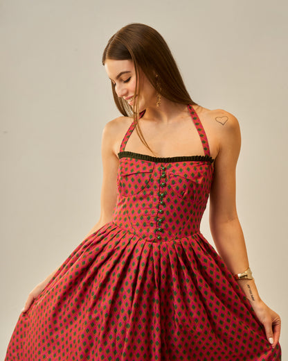 Spring Bloom Orange Printed Bustier Midi Dress for Women
