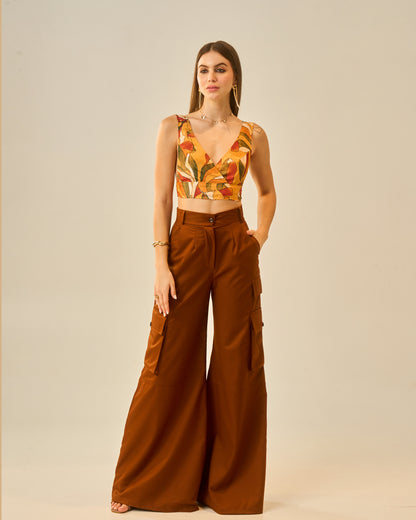 Sunkissed Meadows Printed V-Neck Bralette Crop Top for Women