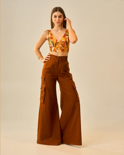 Sunkissed Meadows Printed V-Neck Bralette Crop Top for Women