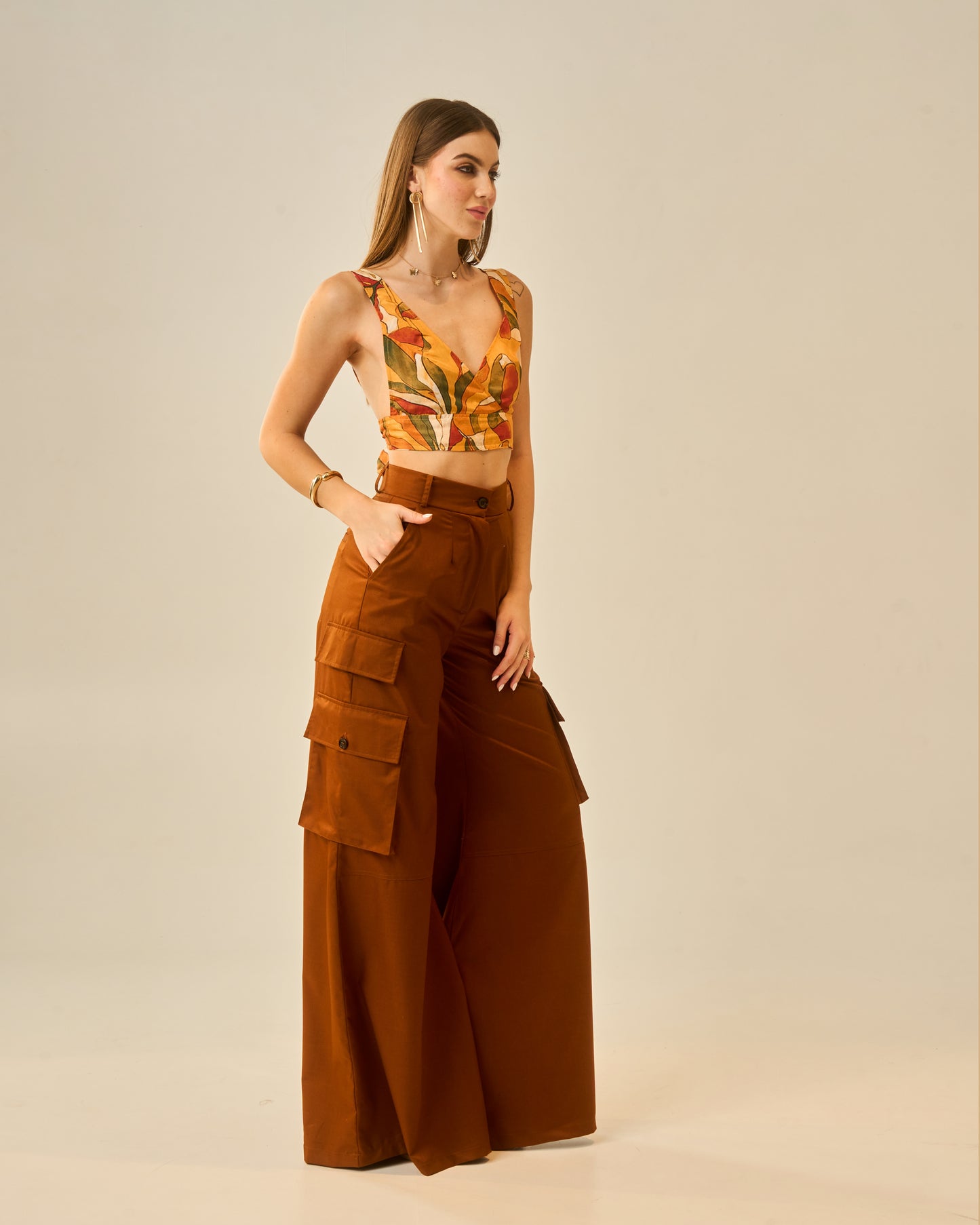 Sunkissed Meadows Printed V-Neck Bralette Crop Top for Women