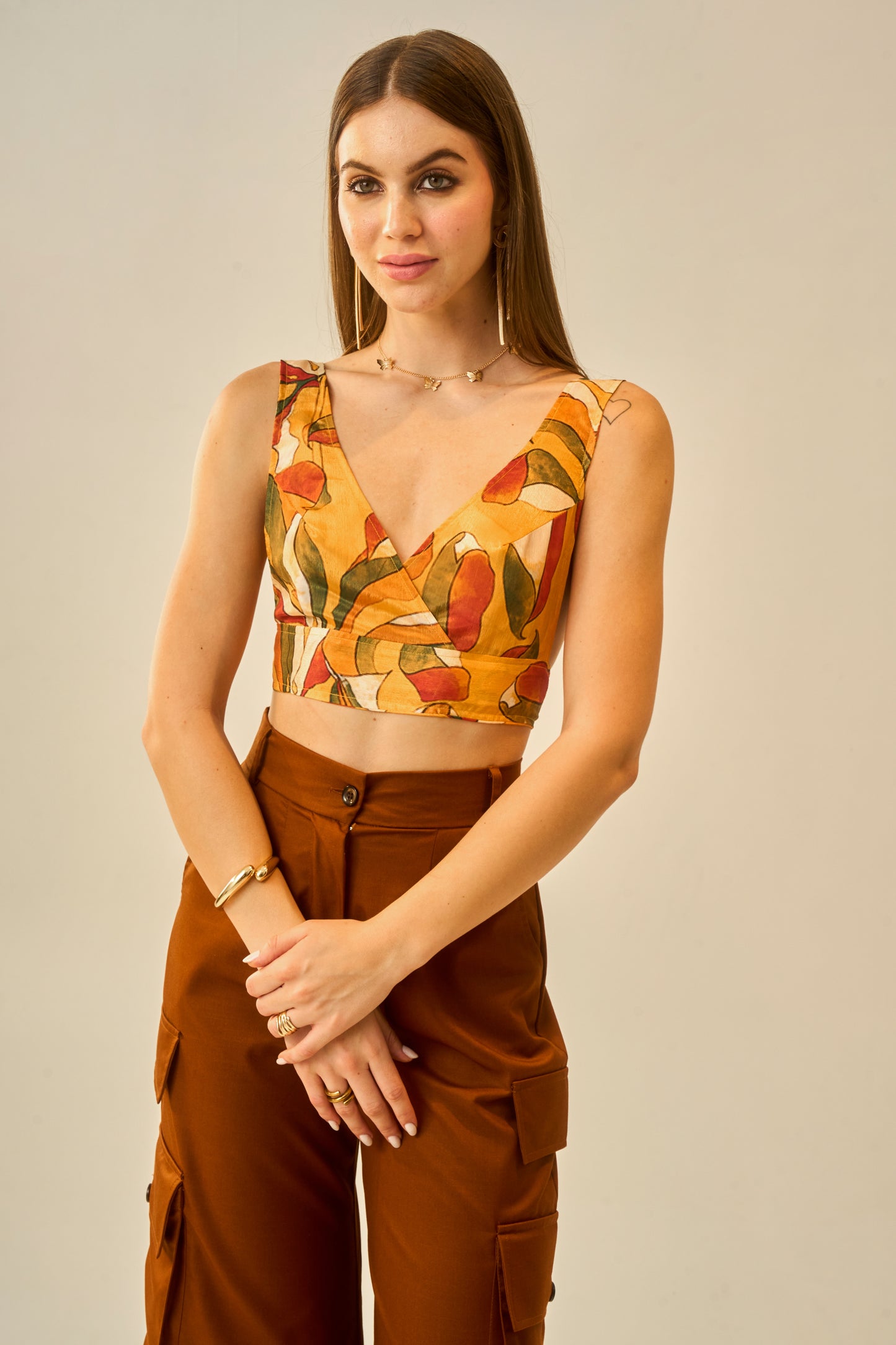 Sunkissed Meadows Printed V-Neck Bralette Crop Top for Women