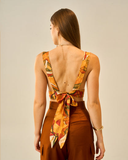 Sunkissed Meadows Printed V-Neck Bralette Crop Top for Women