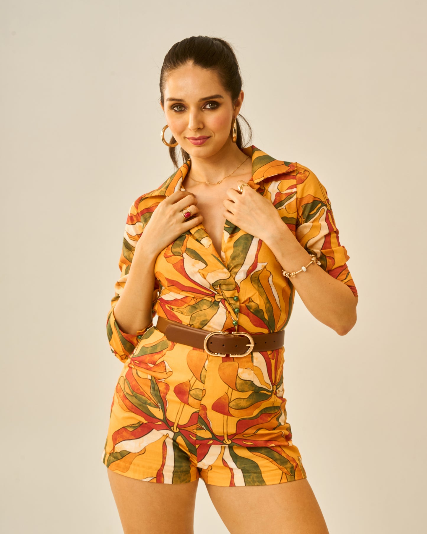 Tangerine Muse Women’s High-Slit Wrap Skirt – Sunset Floral Print Overlay