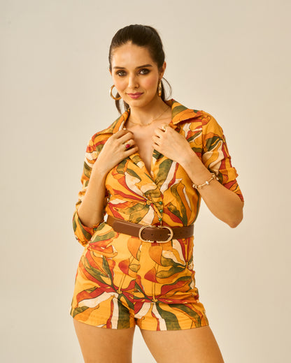 Tangerine Muse Women’s High-Slit Wrap Skirt – Sunset Floral Print Overlay