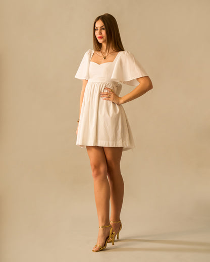 Ethereal Soul White Tie-Back Cotton Mini Dress for Women – Sweetheart Neck
