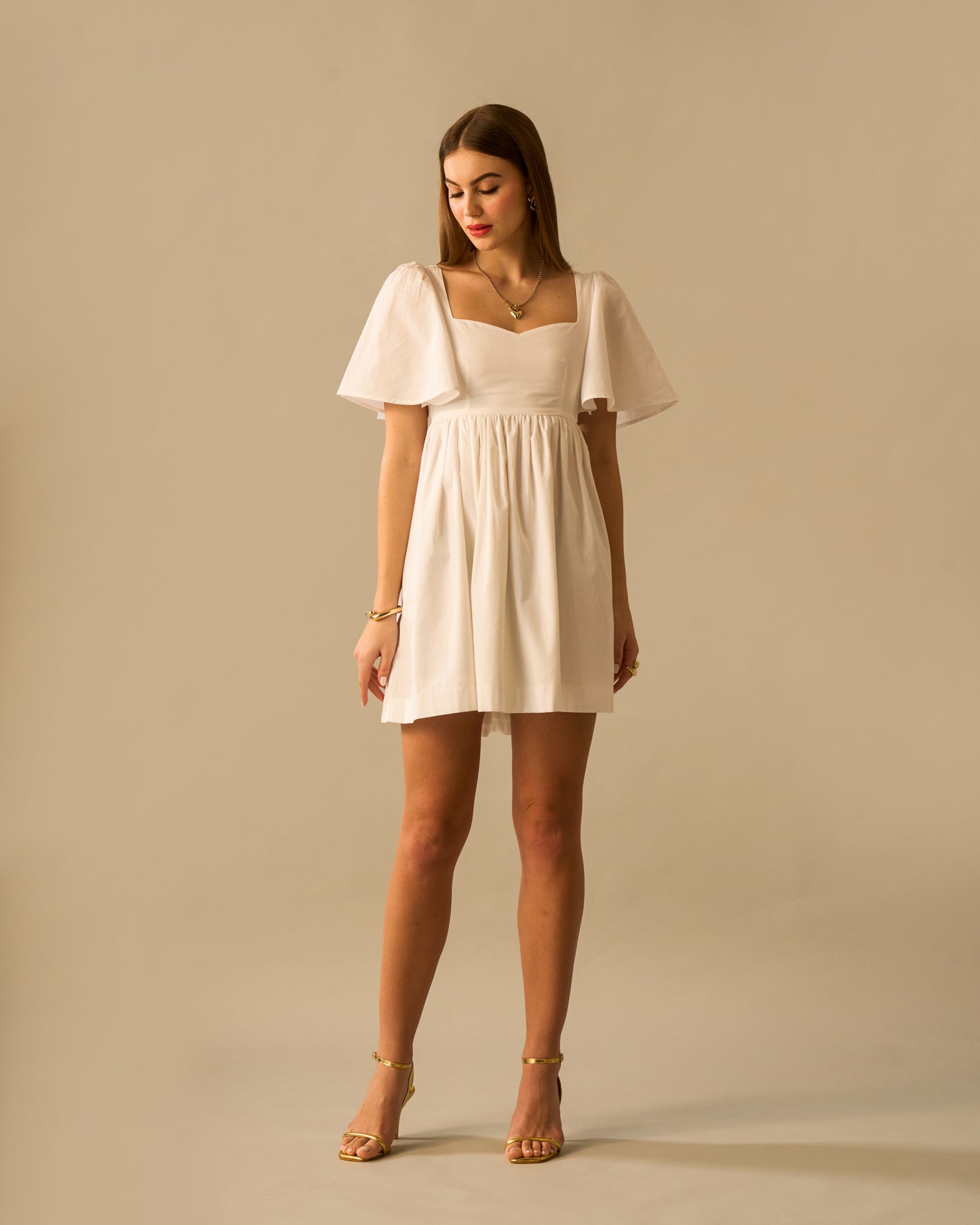 Ethereal Soul White Tie-Back Cotton Mini Dress for Women – Sweetheart Neck