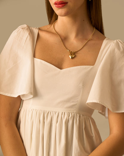 Ethereal Soul White Tie-Back Cotton Mini Dress for Women – Sweetheart Neck