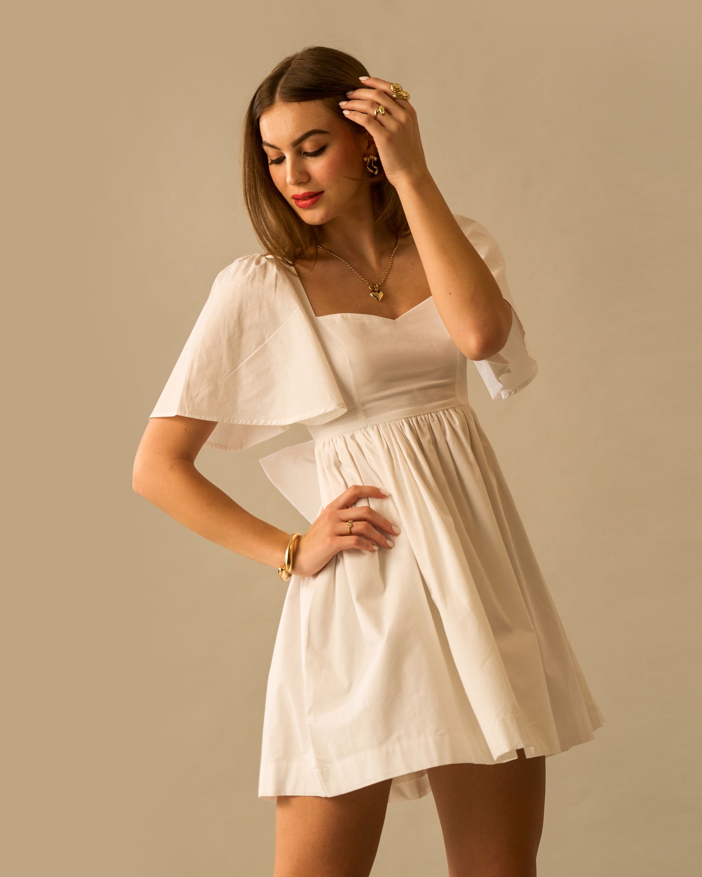 Ethereal Soul White Tie-Back Cotton Mini Dress for Women – Sweetheart Neck