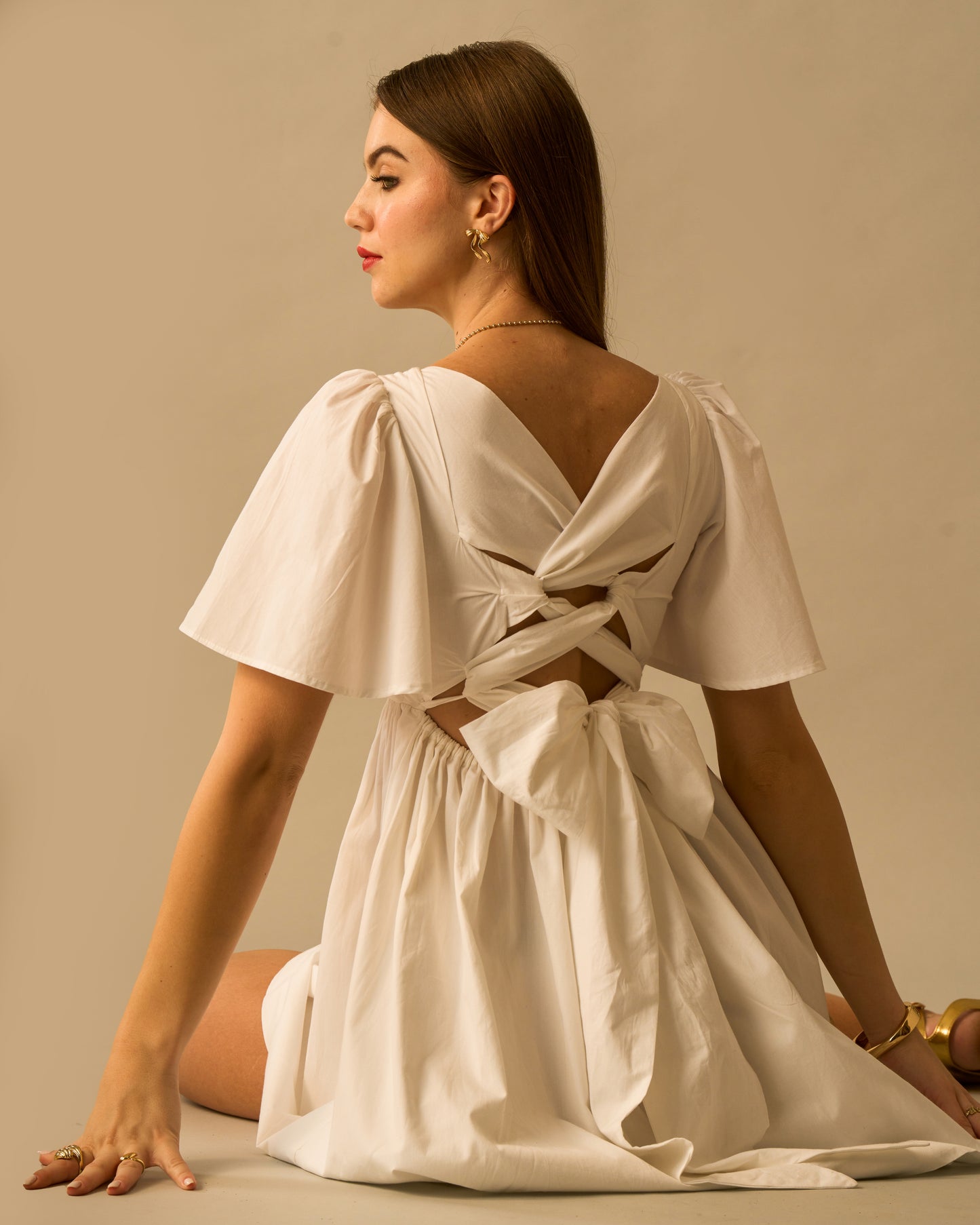 Ethereal Soul White Tie-Back Cotton Mini Dress for Women – Sweetheart Neck