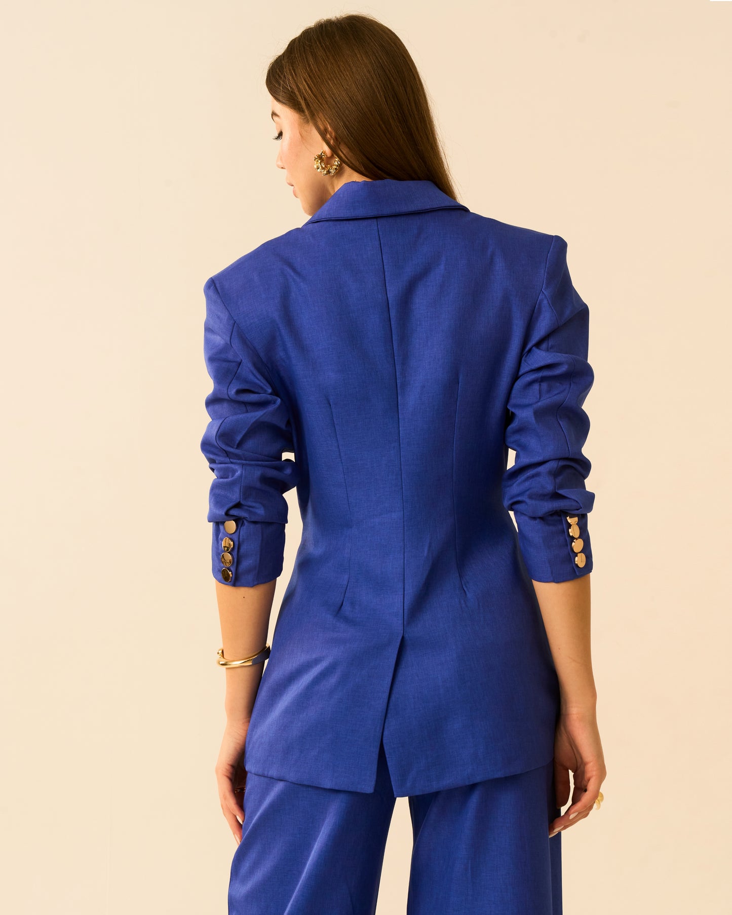 Ocean Breeze Electric Blue Double-Breasted Blazer for Women | Tailored Formal Blazer Jacket
