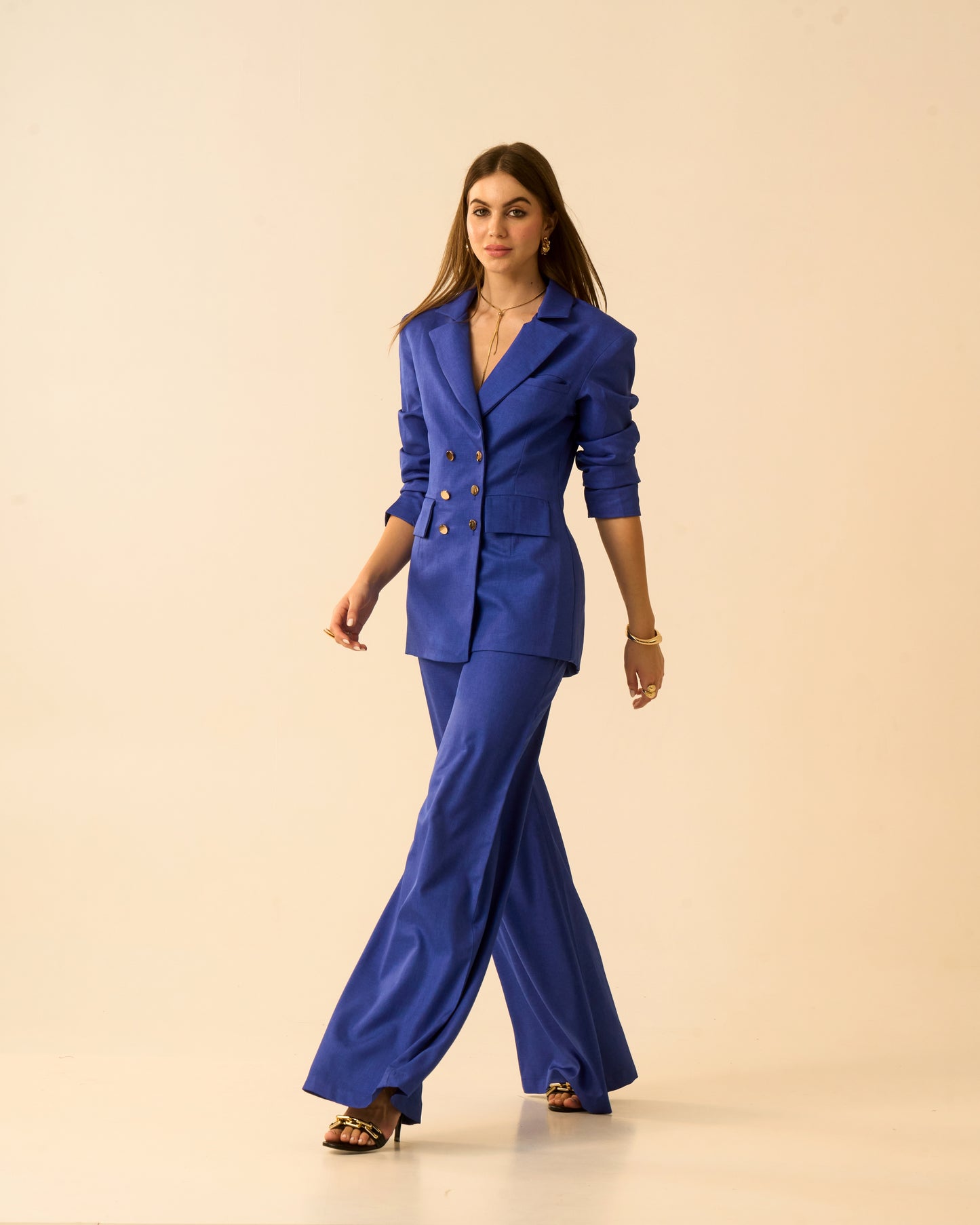 Ocean Breeze Electric Blue Double-Breasted Blazer for Women | Tailored Formal Blazer Jacket