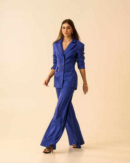Ocean Breeze Electric Blue Double-Breasted Blazer for Women | Tailored Formal Blazer Jacket