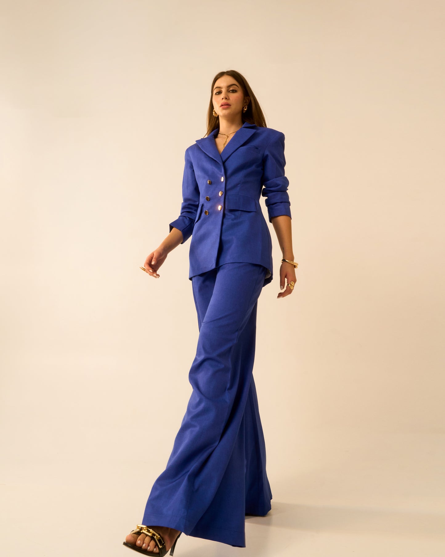 Ocean Breeze Electric Blue Double-Breasted Blazer for Women | Tailored Formal Blazer Jacket