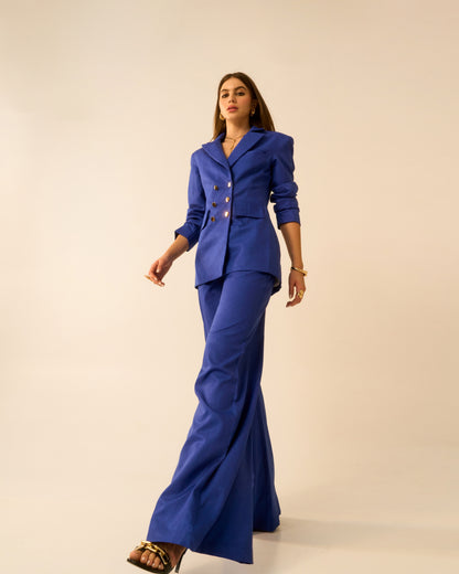 Ocean Breeze Electric Blue Double-Breasted Blazer for Women | Tailored Formal Blazer Jacket