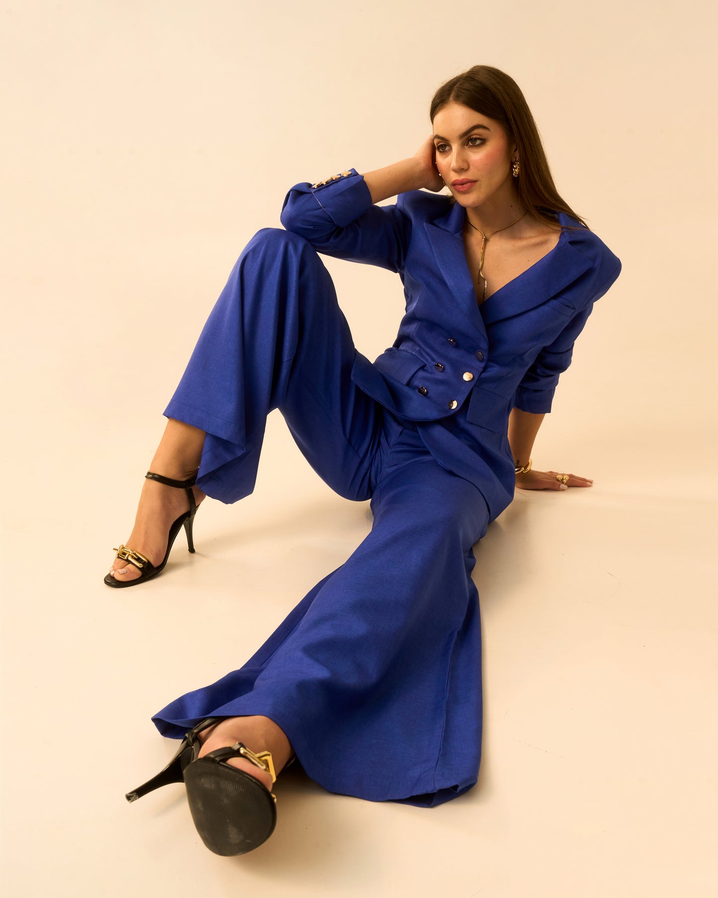 Ocean Breeze Electric Blue Double-Breasted Blazer for Women | Tailored Formal Blazer Jacket