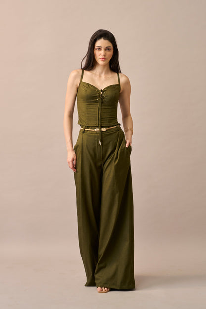 Olive Thread – Lace-Up Corset Style Fitted Top for Women